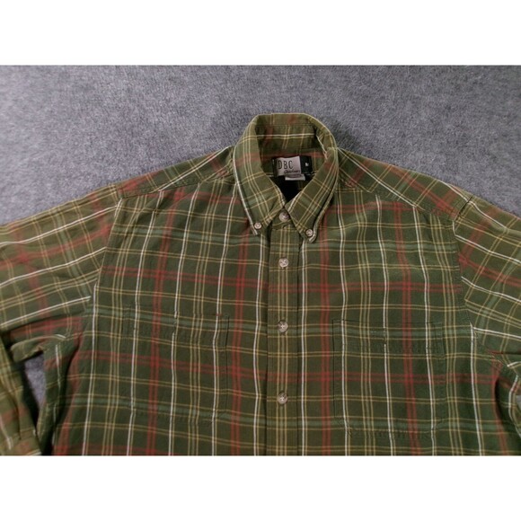 DBC Outdoors Shirt Men Medium Green Plaid Flannel Rugged Camp Causal Workwear - Picture 2 of 9